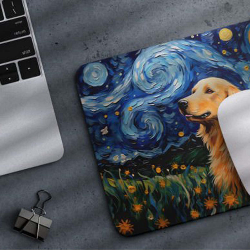 Starry Night Dog Golden Retriever Non-Slip Computer Mousepad